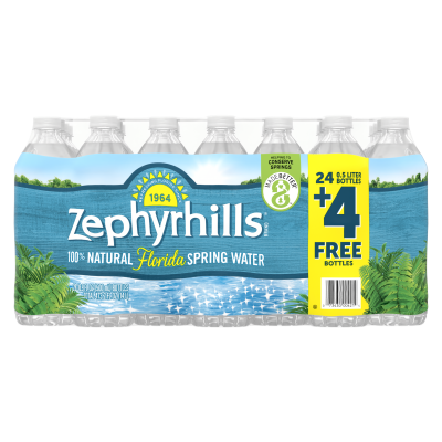 Zephyrhills Spring water product details 500mL 24 + 4 pack front view