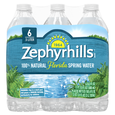 Zephyrhills Spring water product details 500mL 6 pack front view