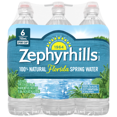 Zephyrhills  Spring water 700mL 6pack bottle front view
