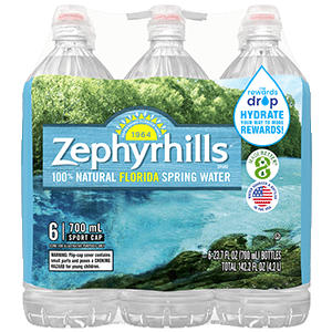 Zephyrhills  Spring water 700mL 6pack bottle front view