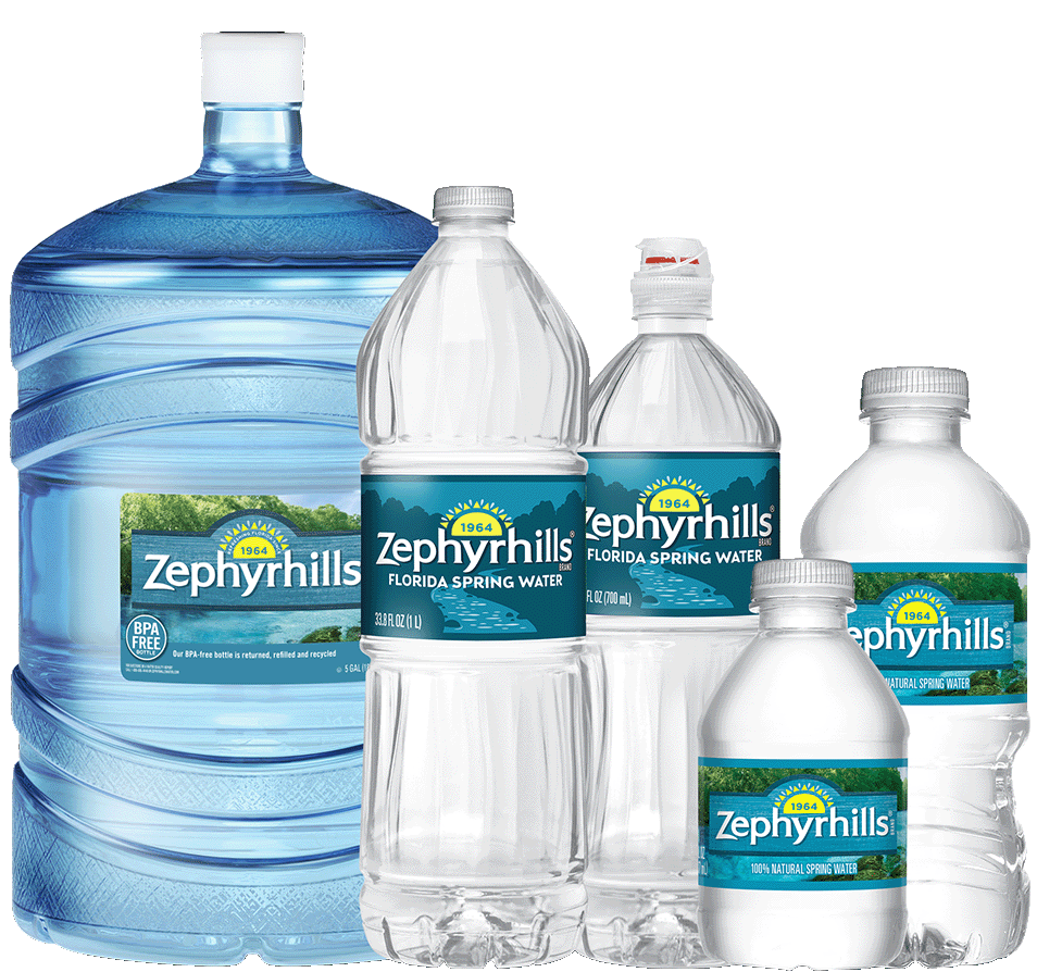 zephyrhills natural spring water bottles in five sizes