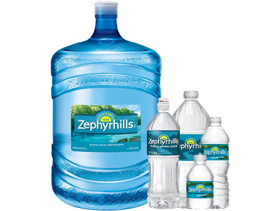 zephyrhills natural spring water bottles in five sizes